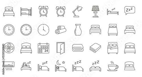 Minimalist Sleep and Bedroom Icons Set Clean Line Art for Relaxation and Comfort Designs