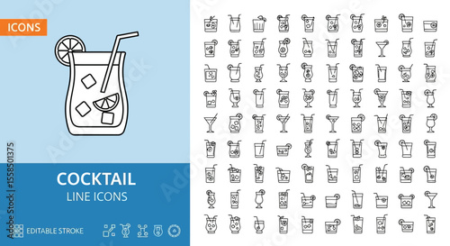Cocktail Line Icons  Refreshing Drinks and Beverages Vector Graphic for Mixology Designs and Creative Art