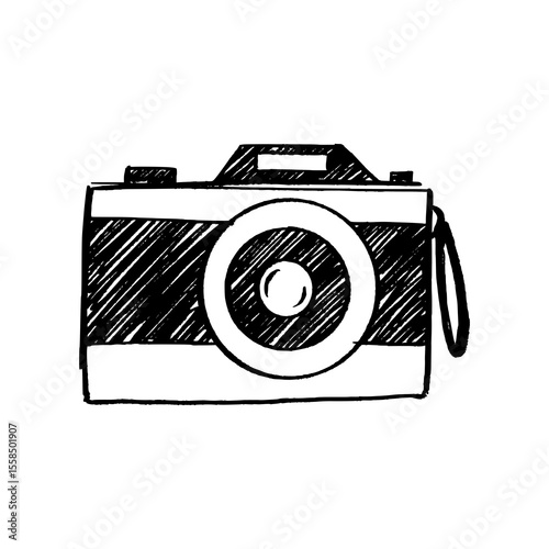 Camera Doodle Vector – Hand-Drawn Photography Device in Black and White Sketch Style