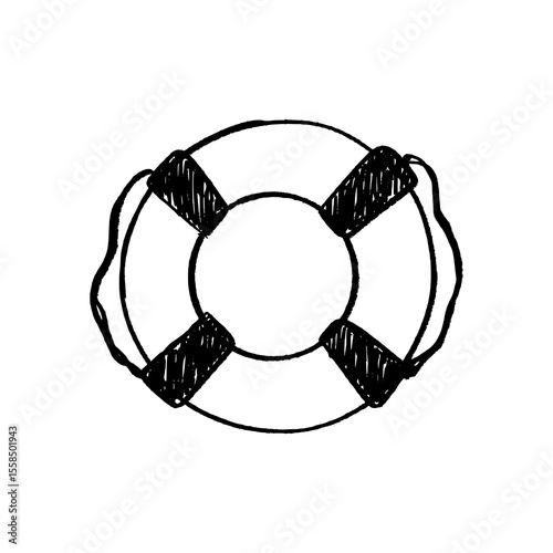 Lifebuoy Doodle Vector – Hand-Drawn Rescue Ring Sketch for Beach or Water Safety Design