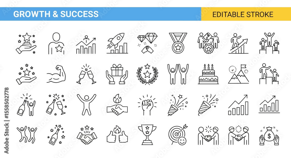 Fototapeta premium Linear Icons Depicting Growth and Success A Comprehensive Collection for Business and Personal Development