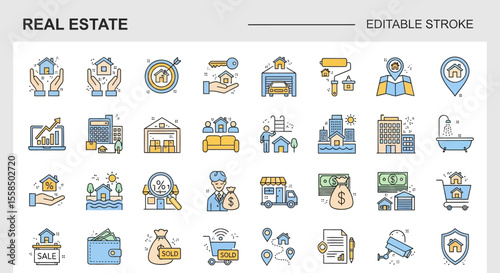 Real Estate Icons Editable Stroke Vector Set for Property, Housing & Investment