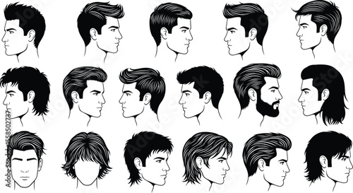 set of man with different hair style vector 