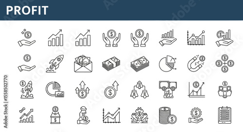 Business Growth Elements Financial Increase Icons and Profit Concepts for Investment Success and Economic Development