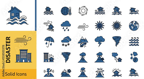 Comprehensive Disaster Relief Icons Flood, Earthquake, Tornado, Hurricane & More
