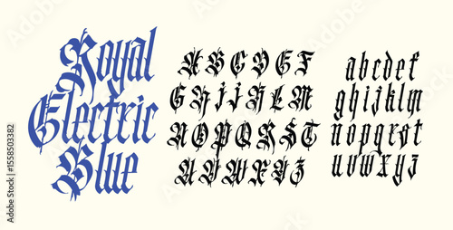 Gothic, English alphabet. Vector. Medieval Latin letters and numbers. Signs and symbols for tattoos. Ancient European style. Calligraphy and lettering. Separate uppercase and lowercase letters.