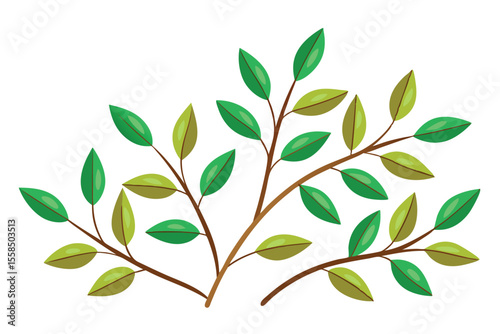 Vibrant Green Leaves A Springtime Branch Illustration