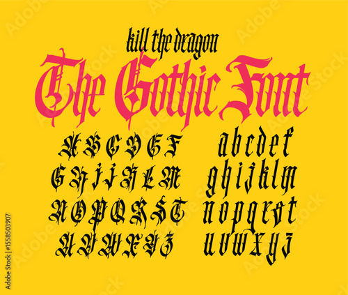 Gothic, display English alphabet. Vector. Medieval Latin letters. Classic old European style. Calligraphy and lettering. Lowercase letters for logos, labels and tattoos.