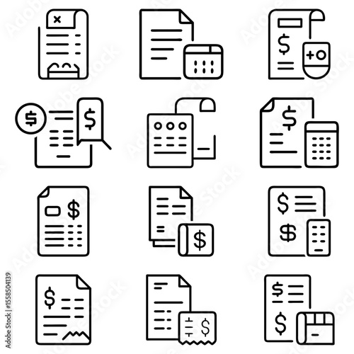 Illustration showing various transportation vehicles and other objects in a simple outline style design