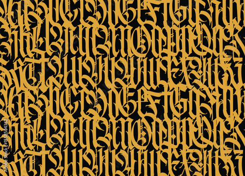 Pattern of Latin letters. Vector. English alphabet. Medieval european style ornament. European alphabet 9-16 century. Ramano-Germanic letters. Beautiful composition and pattern for design.