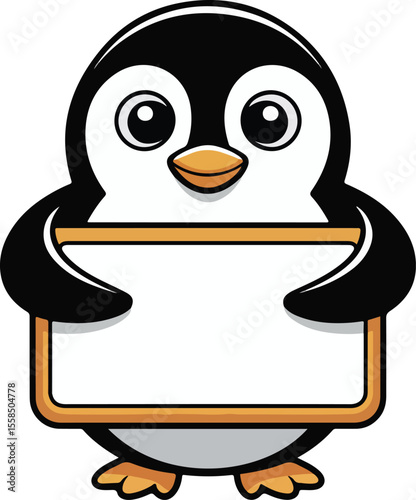 Penguin with Blank Sign transparent isolated vector 