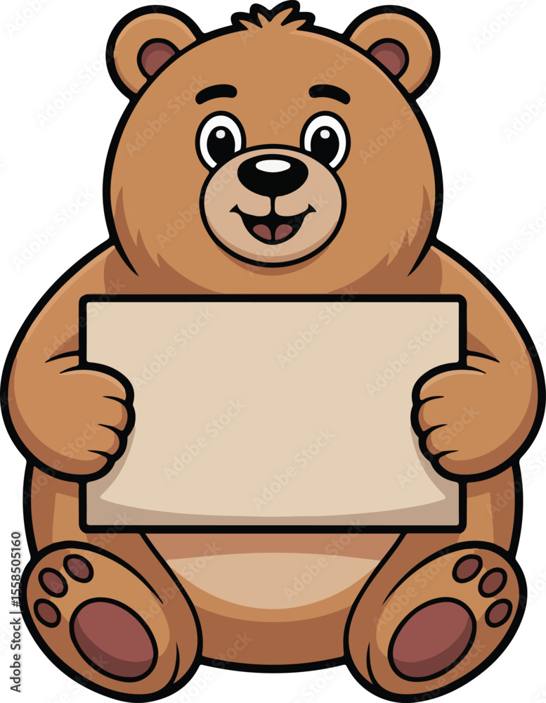 Obraz premium Animated Bear Holding a Blank Sign transparent isolated vector 