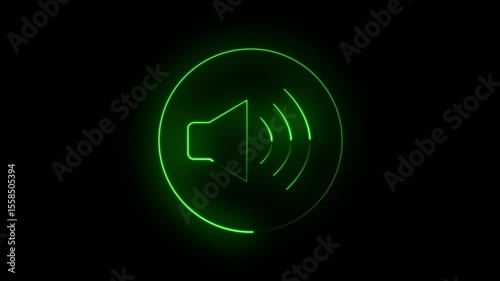 Glowing Neon Sound Icon Animation. Audio Volume Symbol, Speaker Wave Loop, and UI Music Interface Design for Media or App Use. 4k motion video.