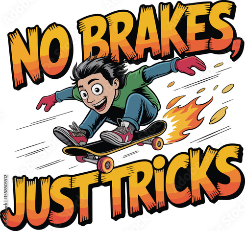 Skateboard Adventure A cartoon illustration shows a boy exuberantly performing skateboard tricks, embodying energy, freedom, and the joy of movement. transparent isolated vector 