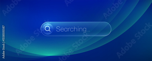 Glass effect search bar on abstract blue green wavy background