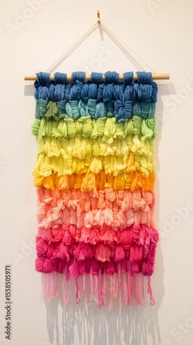 color gradient yarn knit swatch hanging.