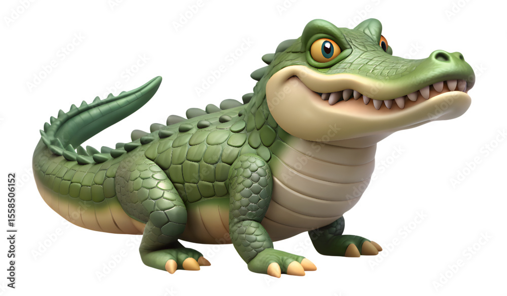 Obraz premium 3D Cartoon Alligator Character with Big Eyes and Smiling Face