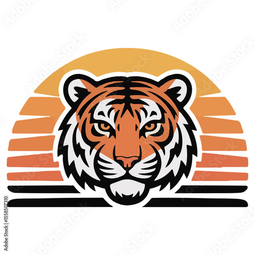 Tiger Logo with Sunset – Wildlife Vector Illustration