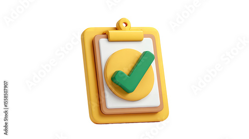 Task completed icon showing business success and approval with a 3D render on transparent background