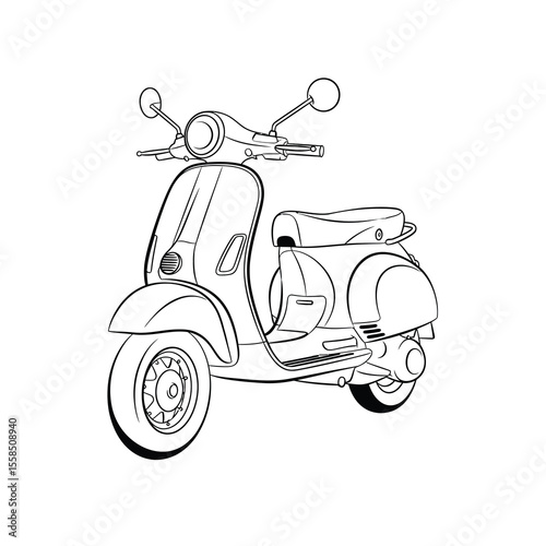 Vintage scooter outline drawing elegant classic transportation vehicle