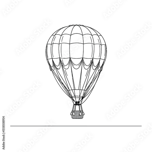 Hot air balloon with basket suspended by lines airship transportation