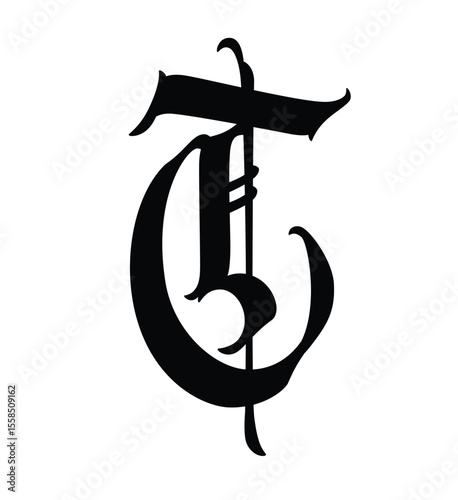 Letter in the Gothic style. Vector. Alphabet. Calligraphy and lettering. Medieval Latin letter. Logo for the company. Monogram. Elegant font for tattoo.