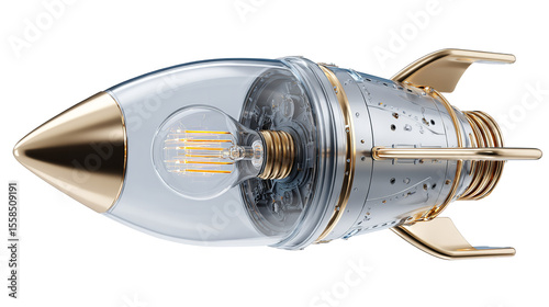 A rocket ship of bright ideas taking flight powered by imagination on transparent background