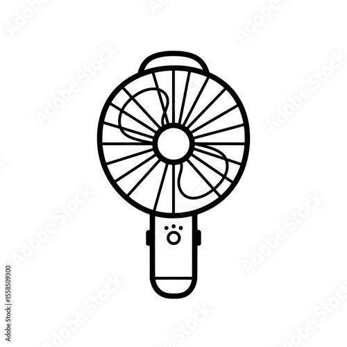 Cool Breeze: A simple, minimalist line art illustration of a portable hand fan, perfect for staying cool during hot days. 