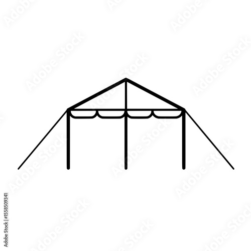 Tent Structure Outline: Simple line drawing of a tent structure, highlighting its framework and design. Ideal for event planning, camping, or outdoor illustrations.