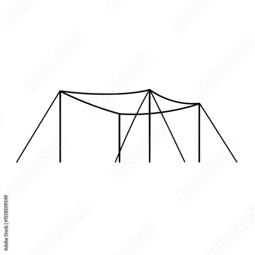 Minimalist Tent Structure: A simple line art illustration of a tent, depicting a classic camping shelter, highlighting its essential geometric forms and the concept of temporary shelter.