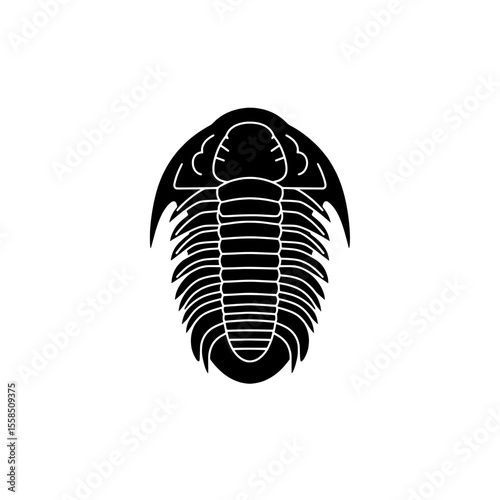 Ancient Silhouette: The stark silhouette of a fossilized trilobite, an ancient marine arthropod, rendered in black and white, reveals intricate details and a sense of the prehistoric era. 