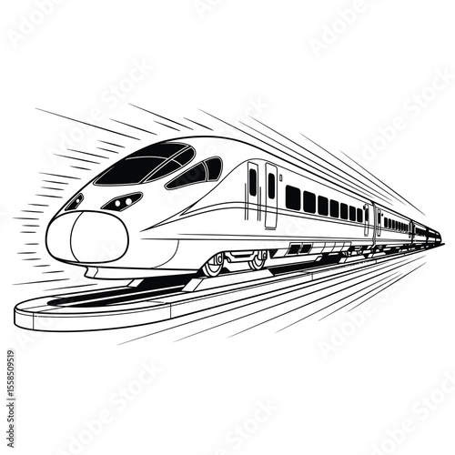 Sleek bullet train speeding along tracks with motion blur effect vector
