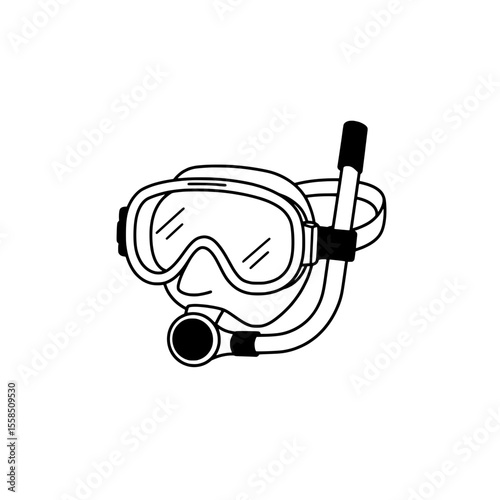 Snorkeling mask close-up: a detailed depiction of a snorkel and diving mask with a minimalist design emphasizing its elegance. 