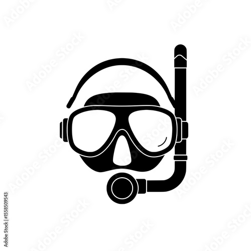 Snorkel and Mask Silhouette: A sleek, monochrome silhouette of a snorkel and mask, essential tools for underwater exploration and diving.  