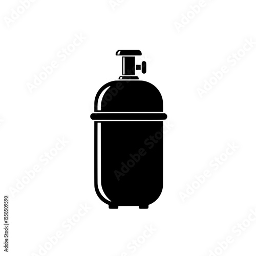 Gas Cylinder: A black and white representation of a gas cylinder, a vital tool in a range of applications, depicted with sharp detail and precision.