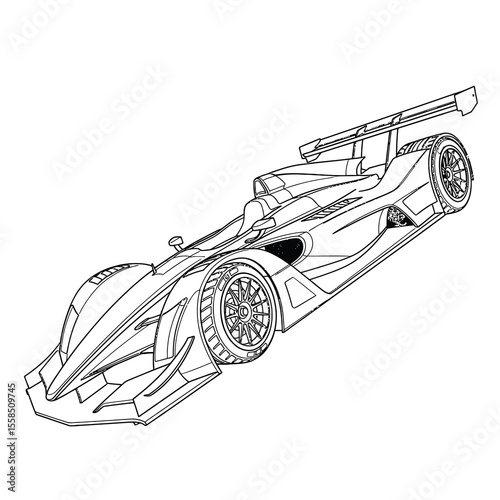 Sleek aerodynamic racing car with large rear spoiler vehicle speed