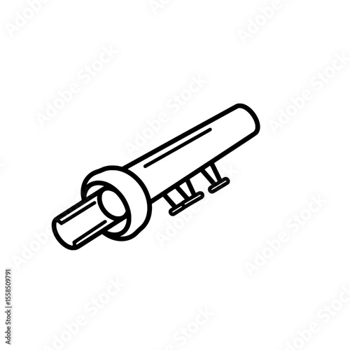 Pipe Fitting Connector: Line art illustration of pipe fitting showing connector piece used for plumbing system.