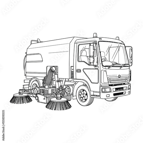 Street sweeper truck with rotating brushes and vacuum hose vehicle machine