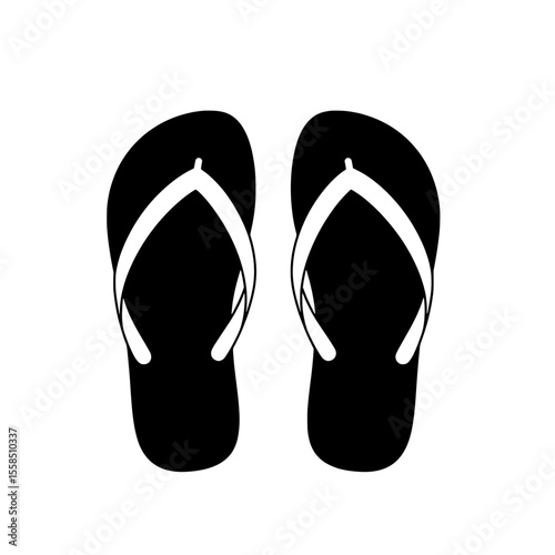 Summer Flip-Flops Silhouette: Two minimalist black flip-flops with white straps, offering a clean, uncluttered image of leisure, ready for a summer escape.