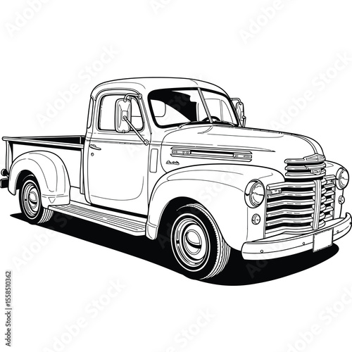 Vintage truck illustration with clean lines and bold shading vehicle transportation