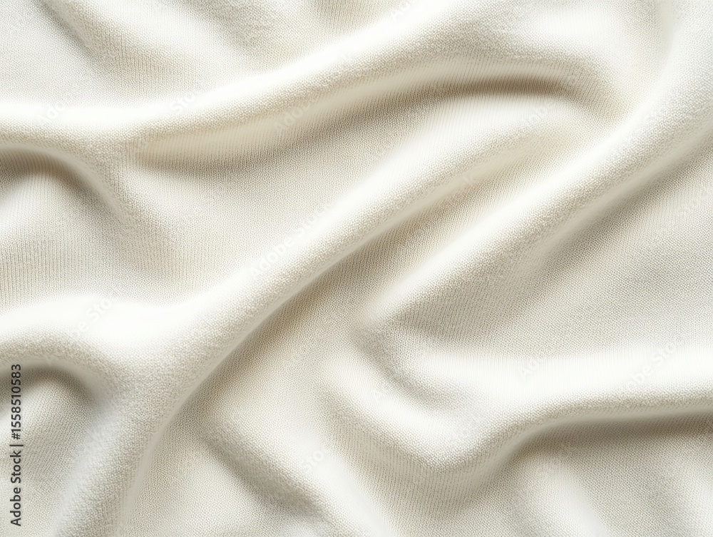 Fototapeta premium Crumpled Ivory Fabric: A close-up showcases the gentle folds and soft texture of a light-colored material.