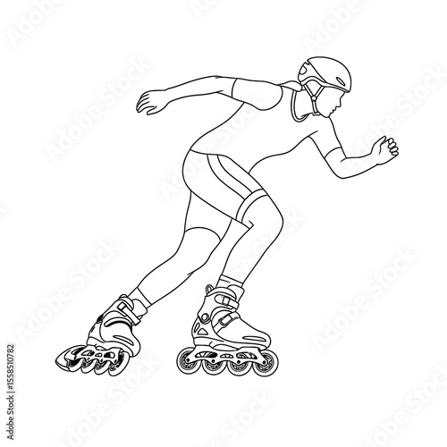 Person inline skating wearing helmet and athletic clothing vector