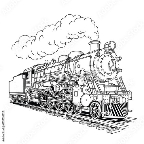 Vintage steam locomotive billowing smoke on railway tracks train engine
