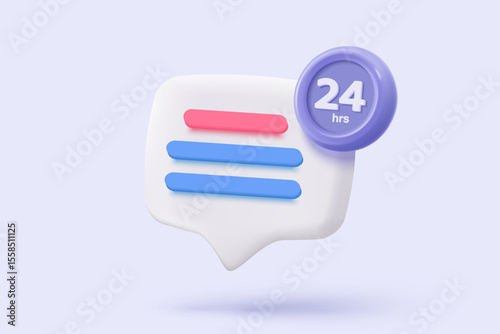 3d question and answer 24 hours icon signs for consultation concepts. speaker feedback with operator help hotline contact. 3d support consultant talk icon buttons vector render illustration