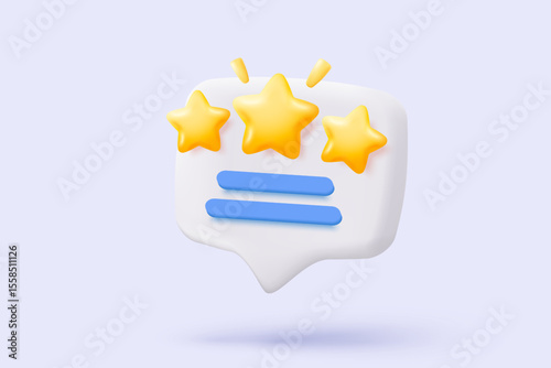 3d bubble rating stars for best excellent services rating for satisfaction. Review for quality customer rating feedback from client employee, product review. 3d star icon vector render illustration