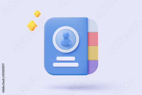 3d contact book file organizer icon signs todo check list. phonebook library for business contact, personal privacy communication concepts. 3d clipboard database icon vector render illustration