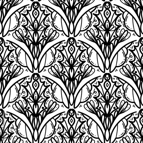 250692 line scribble seamless scallop pattern, motifs floral hand drawn, scribble style, scallop pattern, design for seamless floral pattern, printing, wrapping, background and craft
