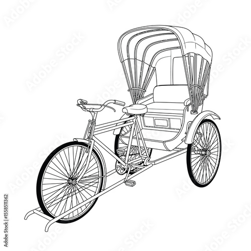 Elegant rickshaw with canopy and spoked wheels vehicle transportation