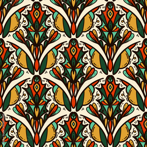 250693 colorful line scribble scallop pattern, motifs floral hand drawn, scribble style, scallop pattern, design for seamless floral pattern, printing, wrapping, background and craft