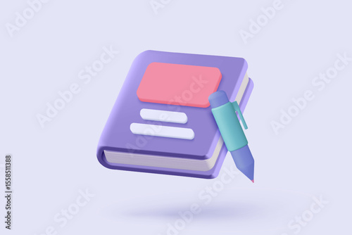 3d clipboard task management todo check list with pen, work on project plan, fast progress concepts, books assignment and exam checklist icon. 3d textbook stationery icon vector render illustration